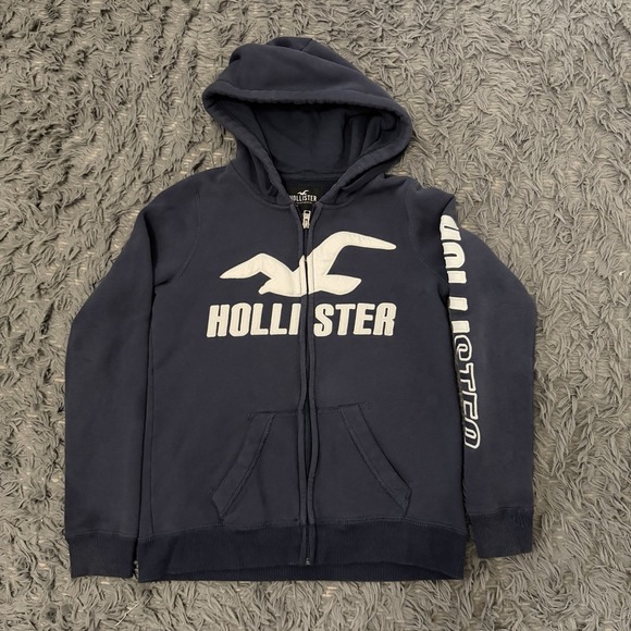 Hollister Tops - HOLLISTER LOGO GRAPHIC FULL ZIP HOODIE SWEATSHIRTS NAVY WOMENS SIZE SMALL